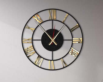 Oversized Roman Numeral Metal Wall Clock: Geometric Office Decor