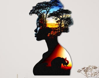 African Woman Metal Wall Decor: Abstract Wall Sign, Nature Wall Art, Living Room Decor, Mothers Day Gift