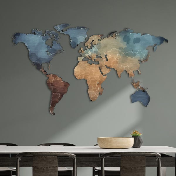 Bunte Weltkarte Metallwandkunst: UV-Druck-Dekor