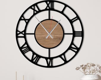 Black Large Wall Clock, Modern Wooden Wall Clock, Minimalist Home Design, Retro Wall Clock, Christmas Gift