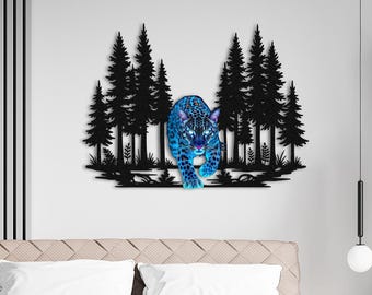 Colorful Surreal Leopard Metal Wall Art: Jungle UV Print Decor, Wild Animal Sign, Christmas Gift, Birthday Present