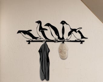 Penguin Metal Wall Coat Rack: Kids Room Decor, Entryway Hooks, Nursery Sign, Christmas Gift