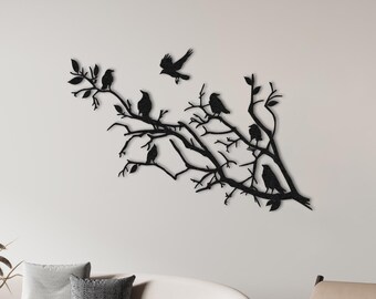 Metal Bird Branch Wall Decor: Minimalist Line Art