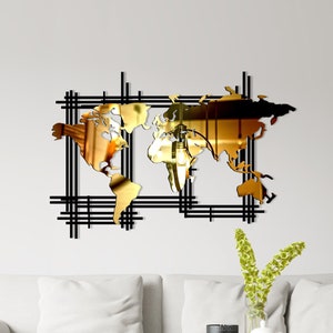 Minimalistische Weltkarte Metall Plexiglas Wanddekor, Geographische Metall Wandschild, Home Office Wand Kunst, Weihnachtsgeschenk, neues Zuhause Geschenk, Zeichen