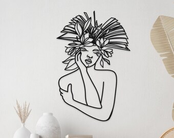 Bookish Woman Metal Wall Art: Minimalist Line Decor