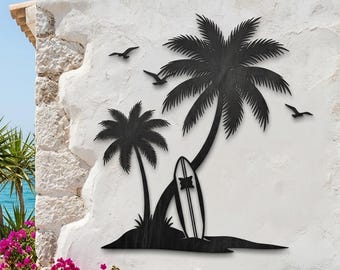 Palm Tree Metal Wall Art: Tropical Hawaii Sign, Beach Housewarming Decor