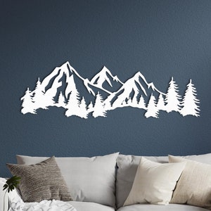 Decorazione da parete in metallo con vista sulle montagne, decorazione da parete con paesaggio forestale, cartello da parete extra large, regalo di inaugurazione della casa, design per esterni, regalo di Natale