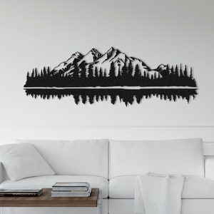 Decorazione murale in metallo con ombra di montagna e foresta, decorazione murale in stile ranch, cartello da parete di grandi dimensioni, regalo di inaugurazione della casa, decorazione murale rustica, regalo di Natale