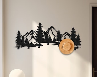 Forest Metal Wall Coat Rack, Mountain Metal Wall Sign, Home Office Organizer, Ergonomic Design for Home, Home Accessories, Christmas Gift