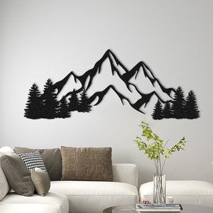 Decorazione murale in metallo raffigurante montagne, decorazione con albero di pino, cartello da parete naturalistico, decorazione murale in stile ranch, regalo di inaugurazione della casa, decorazione murale rustica, regalo di Natale, pannello murale