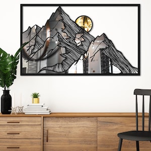Decorazione murale in plexiglass con tramonto sulla montagna, cartello da parete in metallo con luna che sorge sulle colline, arte murale in stile fattoria, regalo di Natale, casa e vita
