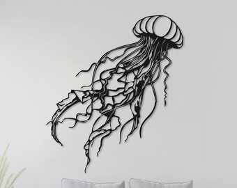 Jellyfish Metal Wall Art: Oversized Marine Decor, Minimalist Line Design