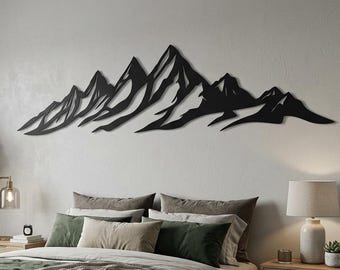 Mountain Ranges View Wall Decor, Best Home Gift, Large Mountain Metal Wall Art, Farmhouse Fireplace Decor, Unique Metal Wall Gift