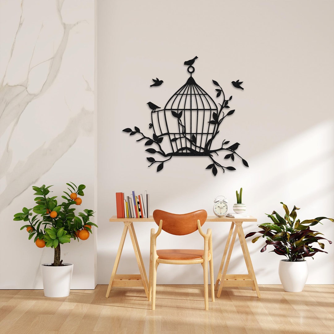 Birds and Cage Metal Wall Decor, Minimalist Kitchen Sign, Christmas ...