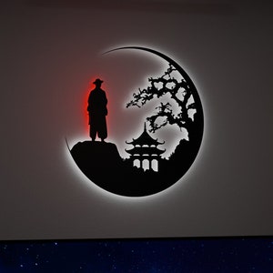 Led Design Samurai Samurai and Moon Metal LED Wall Decor: Japanese Art Sign - Etsy
