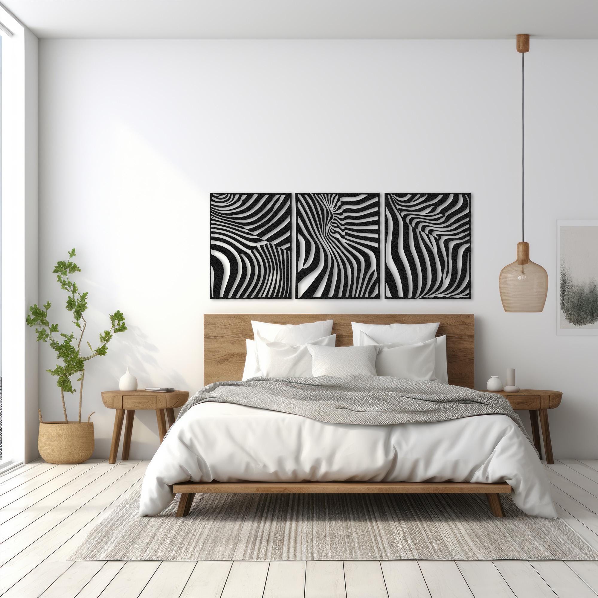 Decorazione Parete In Metallo Zebrato 3D - 57x33 Cm, Testa Di Zebra, Effetto Prospettico, Per Cameretta Bambini O Soggiorno