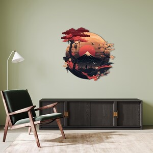 fuji mountain,
metal wall decor,
samurai silhouette,
sakura blossom,
autumn wall sign,
christmas gift,
sacred theme,
gift for him,
eastern warrior,
uv printing,
colorfull wall art,
japanese theme,
home and living,