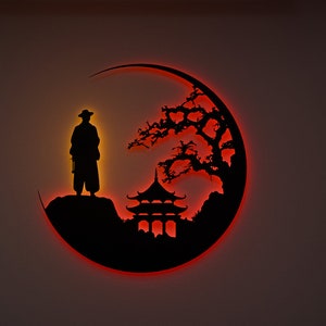 Led Design Samurai Samurai and Moon Metal LED Wall Decor: Japanese Art Sign - Etsy