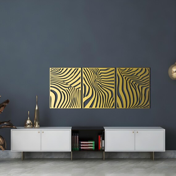 Decorazione Parete In Metallo Zebrato 3D - 57x33 Cm, Testa Di Zebra, Effetto Prospettico, Per Cameretta Bambini O Soggiorno