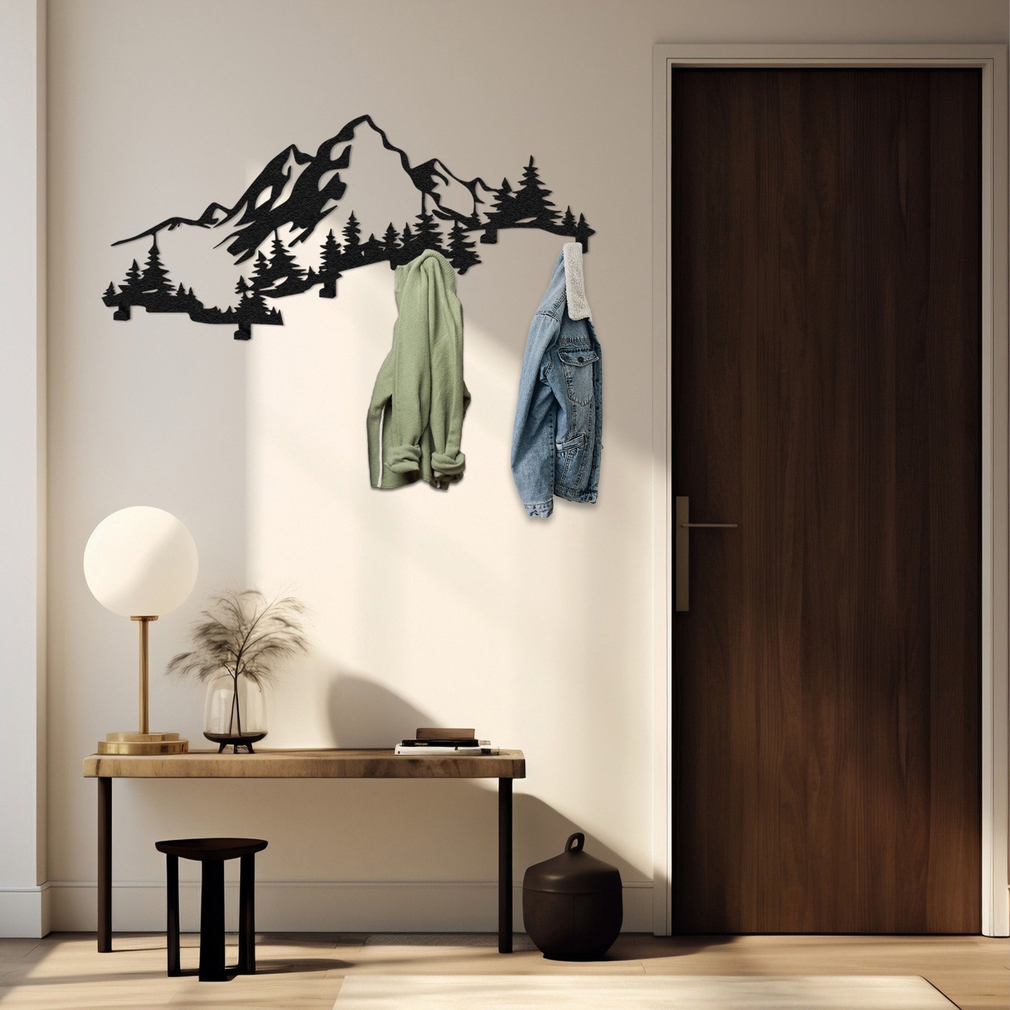 Mountain and Hill Metal Wall Coat Hanger, Forest Metal Wall Decor, Porch Organizer, Clothes Hook, Home Accessories, Christmas Gift, Wall Art