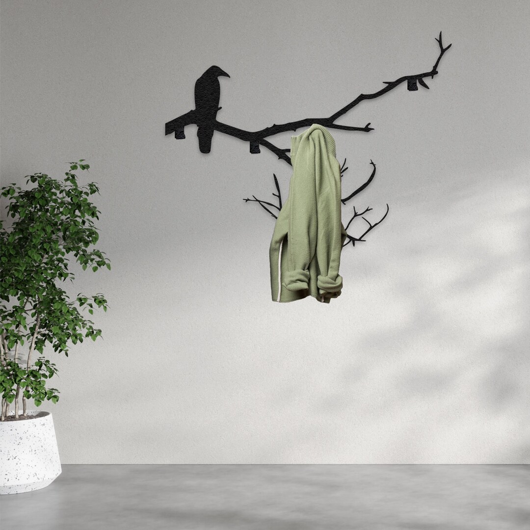 Crows Racks Crow on Branch Metal Coat Rack: Minimalist Entryway Organizer - Etsy