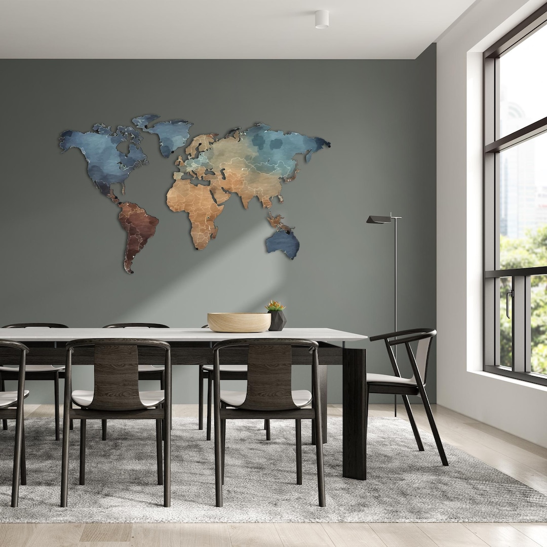 Colorful World Map Metal Wall Art: UV Print Decor - Etsy