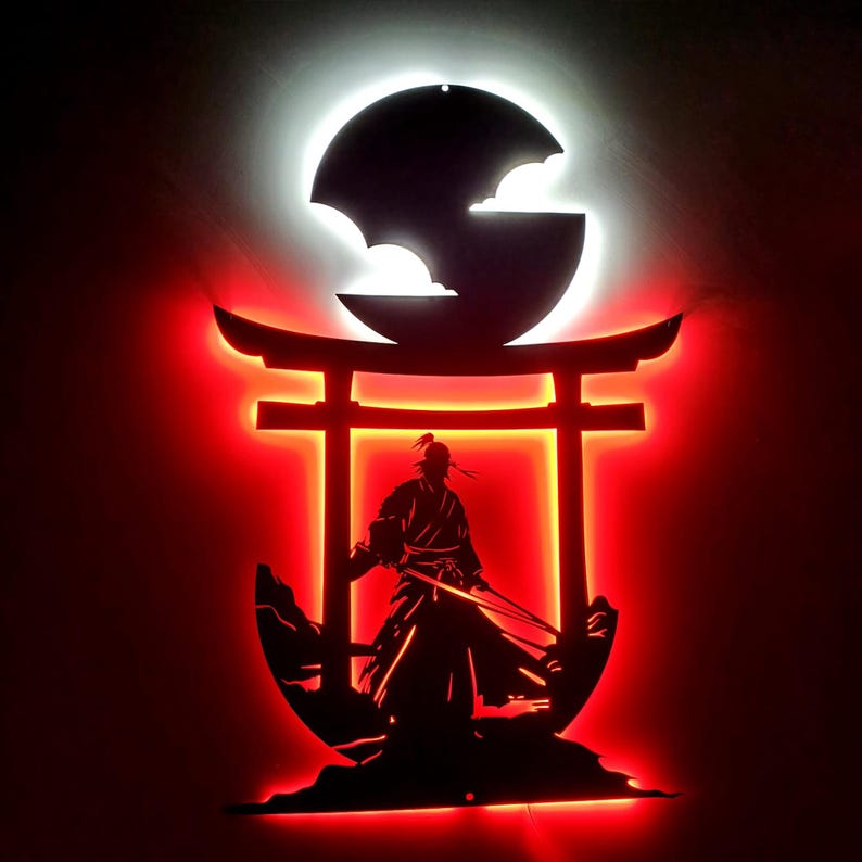 Led Design Samurai The Last Stand Samurai Metal Led Wall Decor, Blood Moon Metal Wall Sign ...