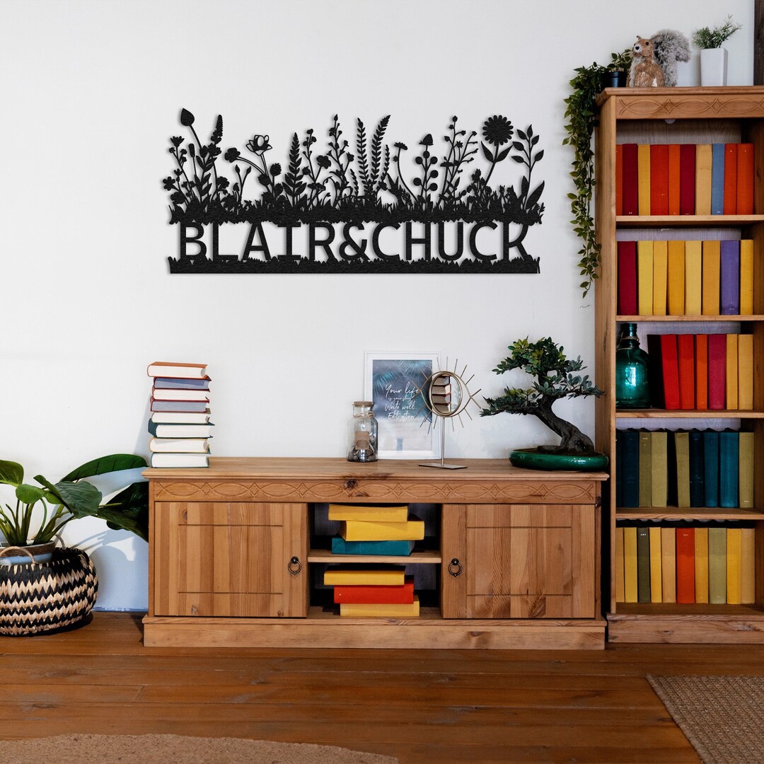 Personalized Flower Pot Metal Wall Decor: Custom Family Name Sign - Etsy