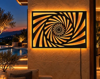 Spiral Abstract Metal LED Wall Decor: Contemporary Art, Patio and Outdoor Sign, Christmas Gift, Wedding Gift