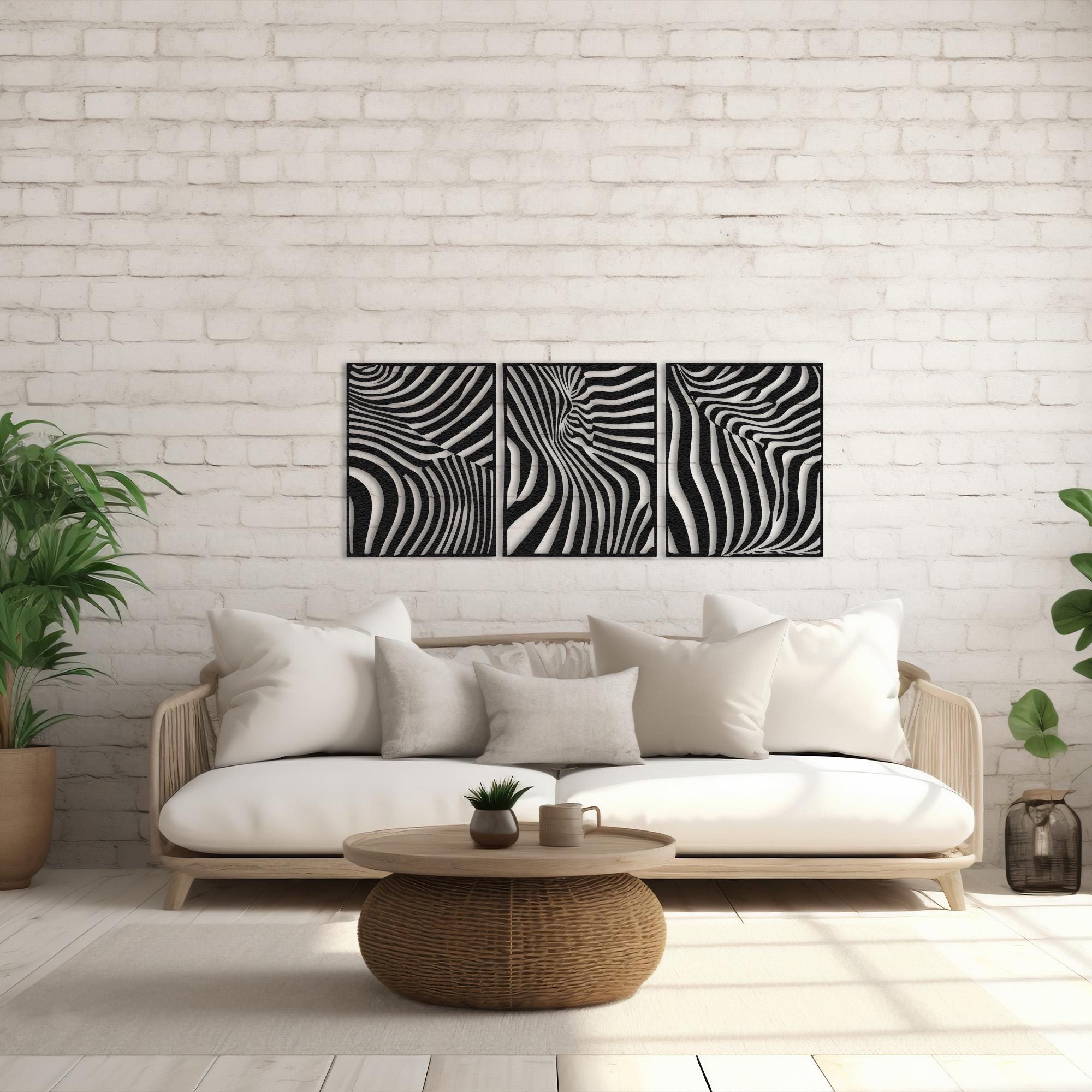 Decorazione Parete In Metallo Zebrato 3D - 57x33 Cm, Testa Di Zebra, Effetto Prospettico, Per Cameretta Bambini O Soggiorno