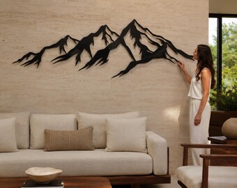 Mountain Ranges View Wall Decor, Unique Metal Gift, Farmhouse Fireplacen Sign, Outdoor Panel