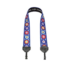 Lacy Flowers on Blue SLR Camera Strap
