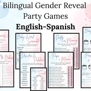 Zweisprachiges Gender Reveal Partyspiel. Englisch-Spanisch