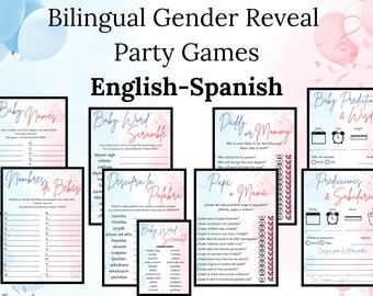 Bilingual Gender Reveal Party Games. English-Spanish