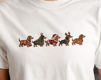Christmas Dachshund Shirt for Women, Cute Weenie Dog Holiday Tee, Festive Wiener Dog T Shirt, Dog Lover Gift, Retro Christmas Puppy Top