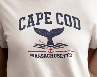Cape Cod Massachusetts T Shirt Whale Tail Coastal Vintage Nautical Graphic Tee