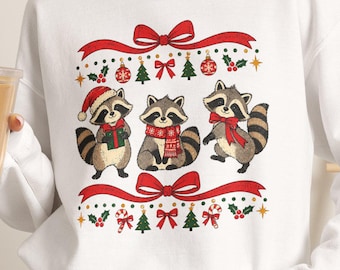 Christmas Raccoon Sweatshirt, Cute Raccoon Holiday Crewneck, Funny Animal Christmas Shirt, Cozy Winter Gift for Women, Raccoon Lover Gift