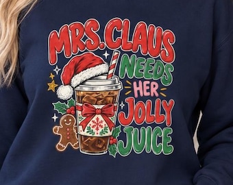 Christmas Coffee Sweatshirt for Women: Funny Mrs Claus Crewneck, Iced Coffee Lover Sweater, Cute Holiday Shirt, Christmas Gift for Her