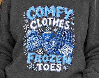 Winter Sweatshirt for Women: Cozy Graphic Crewneck, Hot Cocoa Sweater, Comfy Clothes and Frozen Toes Shirt, Cute Winter Gift for Her