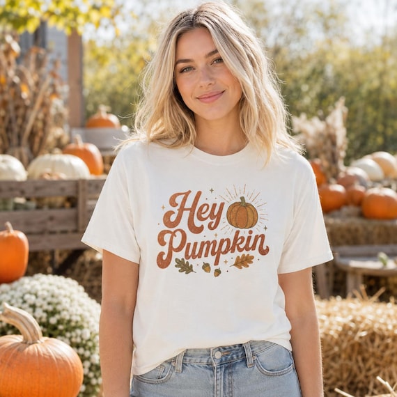 Hey Pumpkin Shirt, Retro Fall Pumpkin Graphic Tee for Women