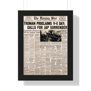 WW2 Newspaper Replica – Victory in Europe | Framed May 8, 1945 Edition | Historical Memorabilia for Veterans & History Buffs