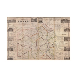 1856 Gettysburg Map: Pre-Civil War Layout of Adams County, PA by G.M. Hopkin