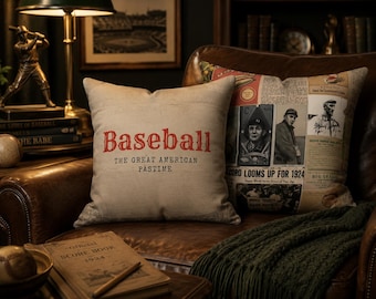 Vintage Baseball Pillow: Sports Throw Cushion, Man Cave Decor