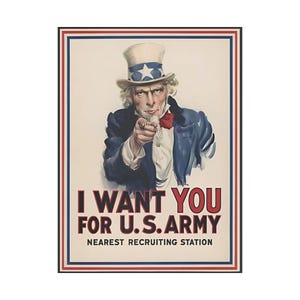 Uncle Sam &#39;I Want You&#39; Poster: WWI US Army Recruitment - Patriotic Wall Art