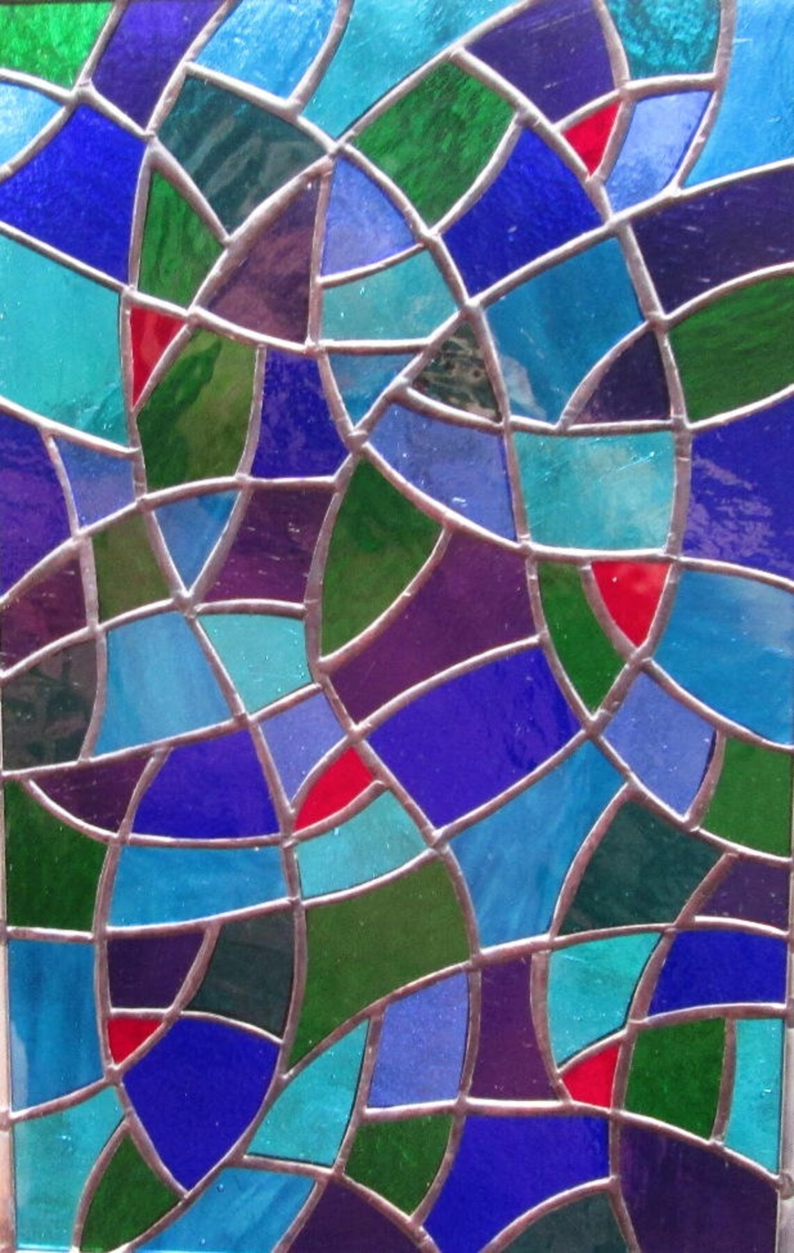 Stained Glass Rectangle Panel Multicolored Abstract With Red Etsy