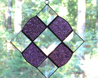 Stained Glass Suncatcher Victorian in Textured Grape Purple and Bevels