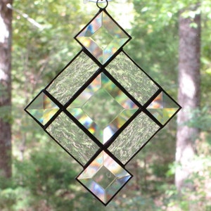 Stained Glass Beveled Suncatcher with Clear Textured Glass Border