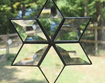 Stained Glass Beveled Suncatcher Diamond 6 Point Star