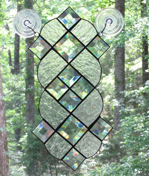 Cat Suncatcher Made with Grey or Black Stained Glass on a Circle Bevel