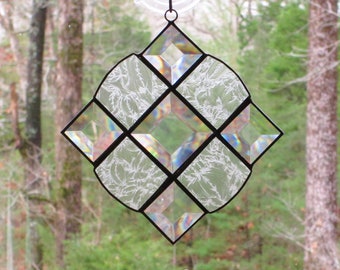 Stained Glass Suncatcher Victorian with Clear Frosted Glass and Bevels